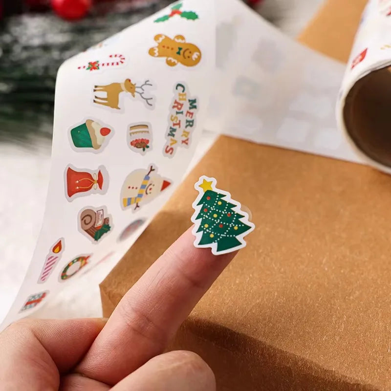 300PCS New Christmas Stickers Roll Small Children Stickers Cute Kawaii