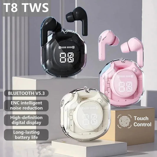 T8 PRO Tws Bluetooth Earbuds Transparent with LED Digital Display