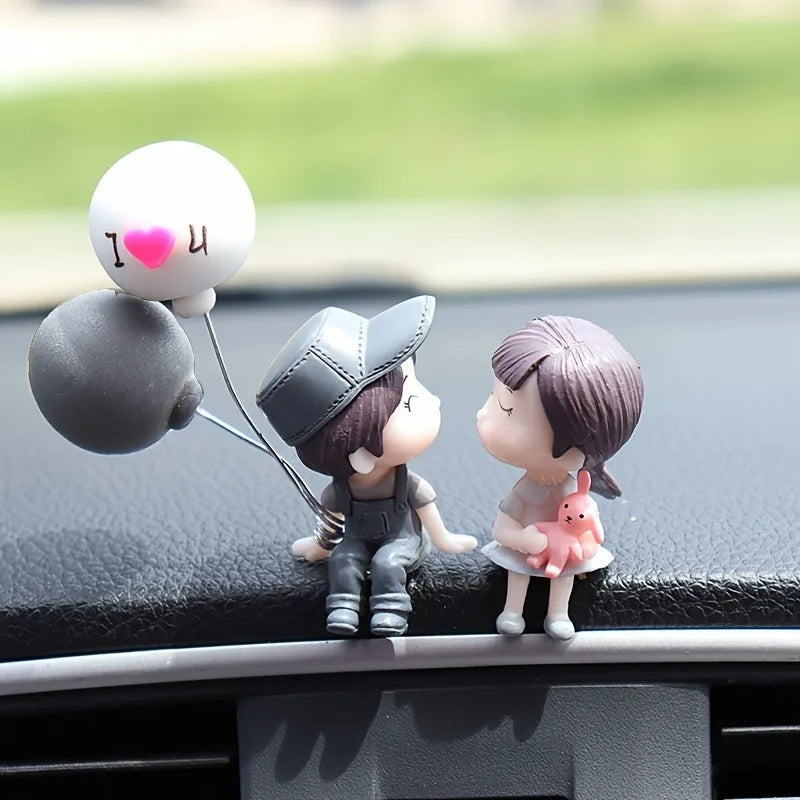 Cute Ornaments Couple Action Figurines Balloons For Car Dashboard