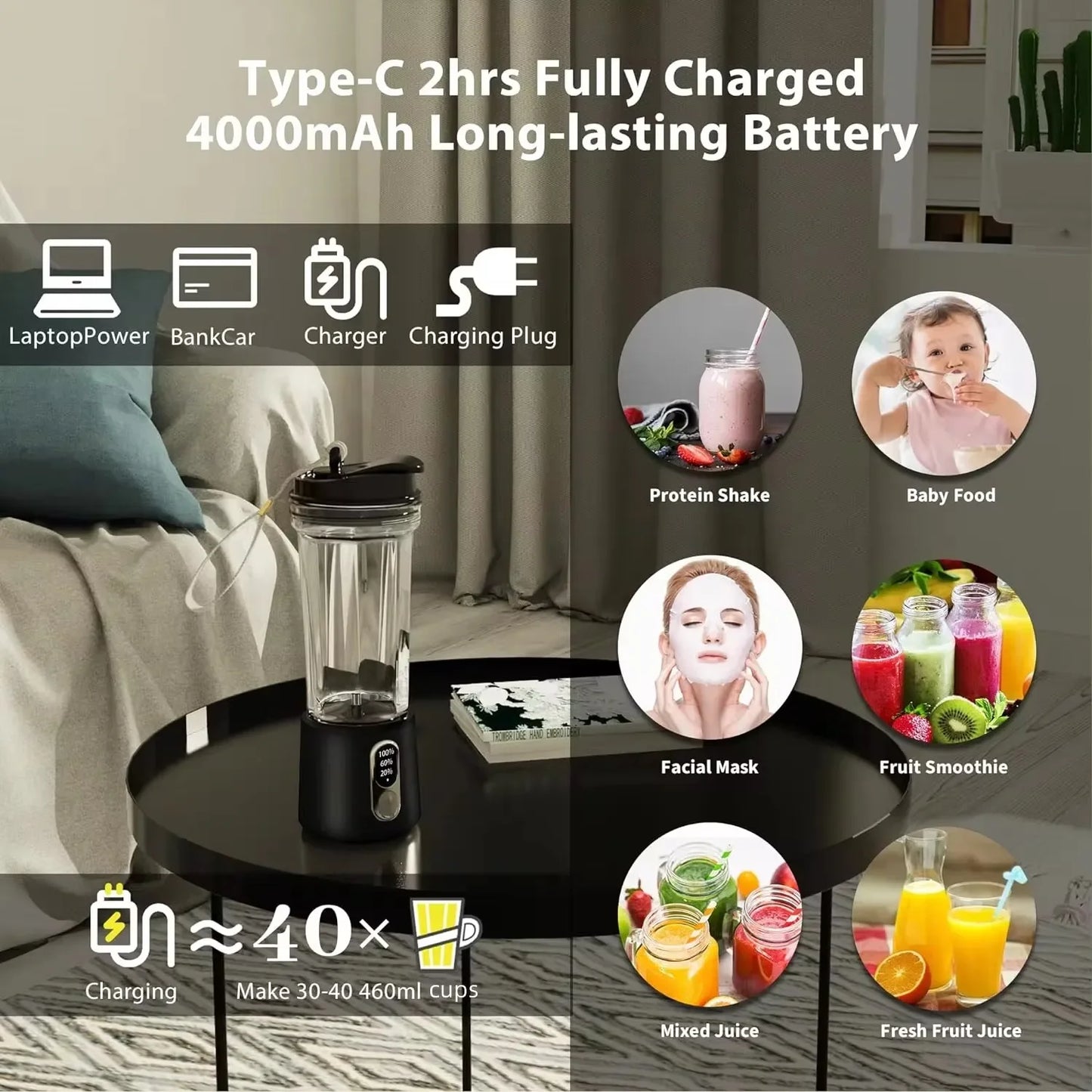 Portable Blender Electric Fruit Juicer Food Mixer Bottle for Shakes