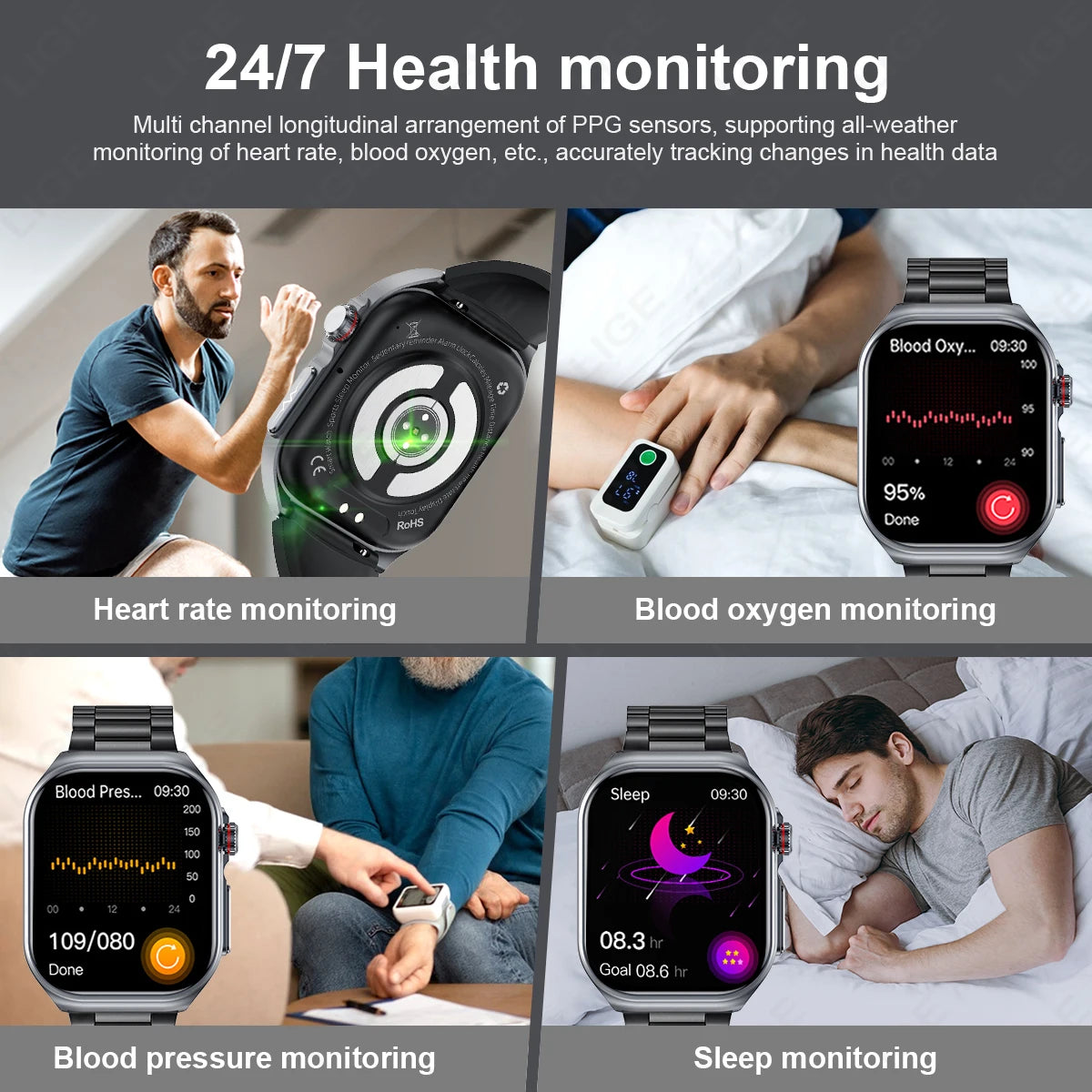 LIGE AMOLED Smart Watch ET585 Men ECG Blood Compositoin Health