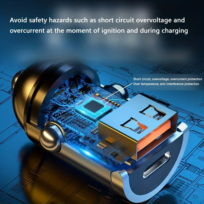 66W Flash Car Charger with Pull Ring - Ultra-Compact PD+USB Dual Port