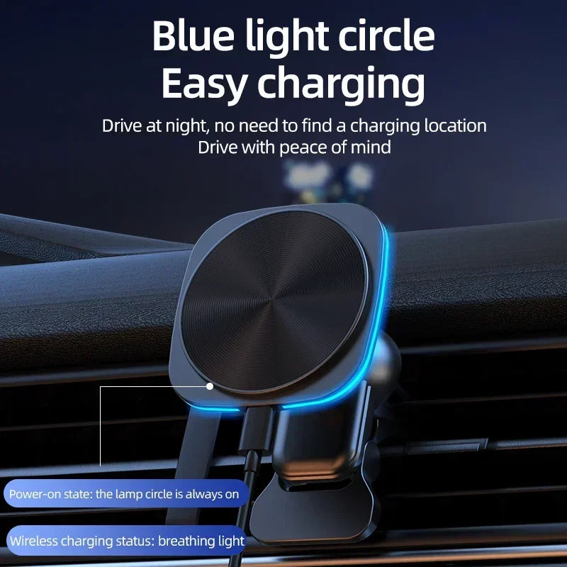 30W RGB LED Magnetic Wireless Charger Car Phone Holder Stand Car Mount