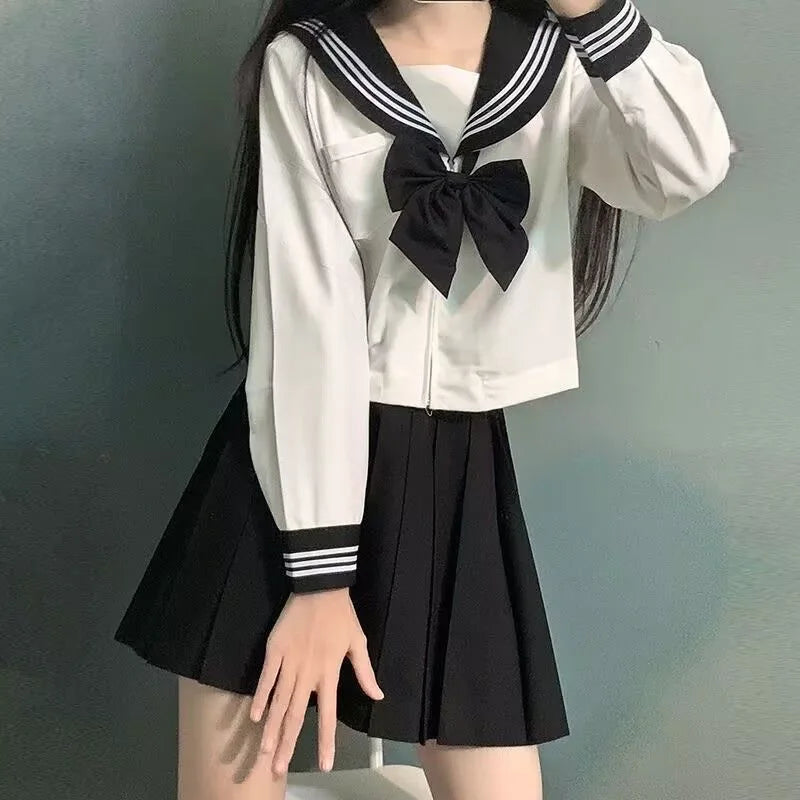 Japanese School Uniform Girls Plus Size Jk Suit Black Tie White Three