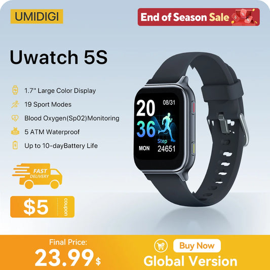 UMIDIGI Uwatch 5S Bluetooth Smart Watch 1.7" 5ATM Waterproof