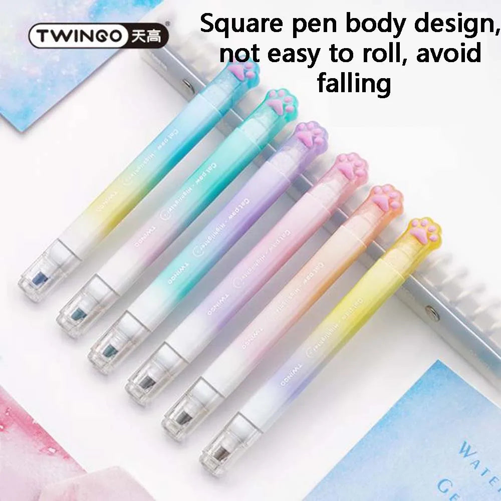 Creative Cat Claw 6 Double Head Highlighters Square Design Is Not Easy