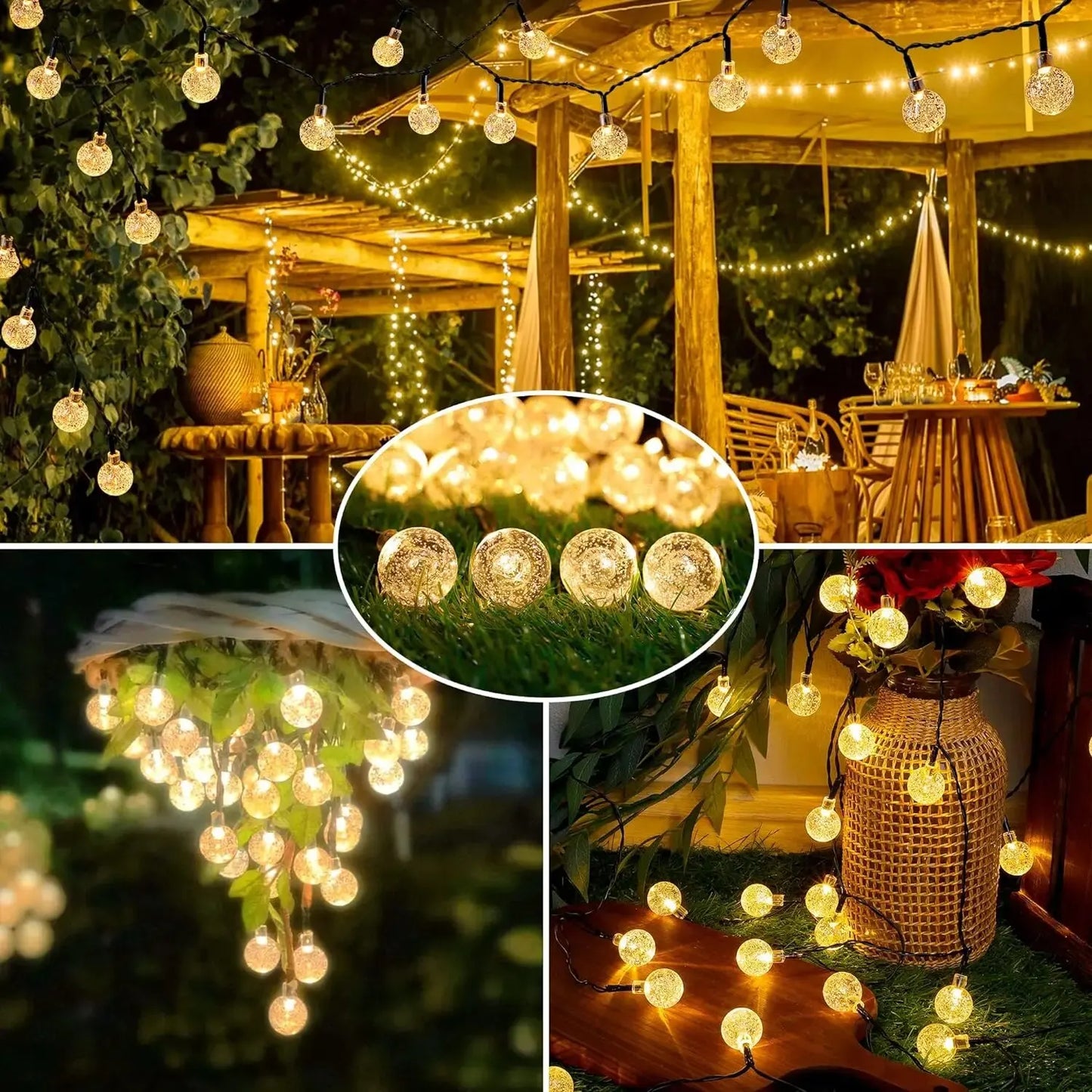 1pc Solar Crystal Ball Fairy String Lights 5M20L Outdoor Waterproof