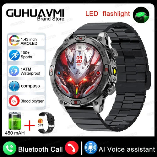 2024 For Xiaomi Outdoor Military Flashlight GPS Smart Watch Man AMOLED