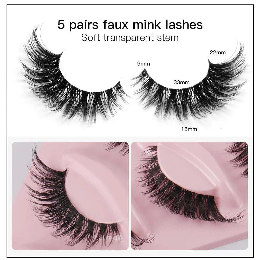5 Pairs Cat Eye Lashes Faux Mink Eyelashes Natural long Manga Lashes