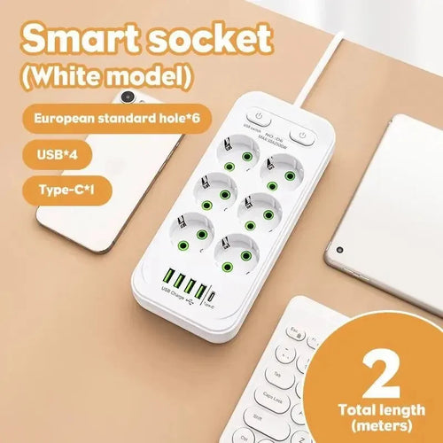 EU Plug AC Outlet Multitap Power Strip 2m Extension Cord Electrical