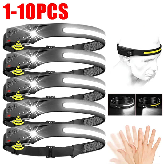 LED Sensor Headlamp Built-in Battery USB Rechargeable Head Flashlight
