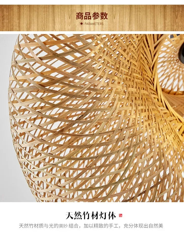 Bamboo Hand Weaving Pendant Light 40cm Hanging LED Ceiling Lamp
