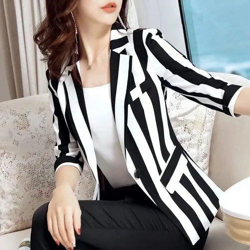 Black and White Striped Small Suit Jacket for Women, Female Blazer,