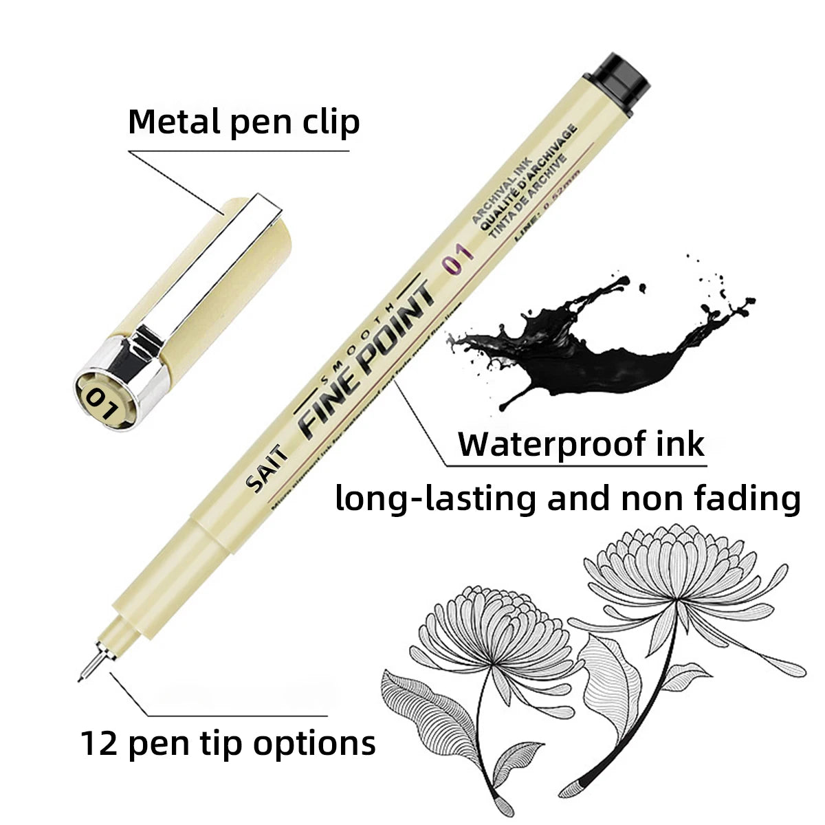 12pcs Micro Fineliner Drawing Art Pens Waterproof Art Brush Set with