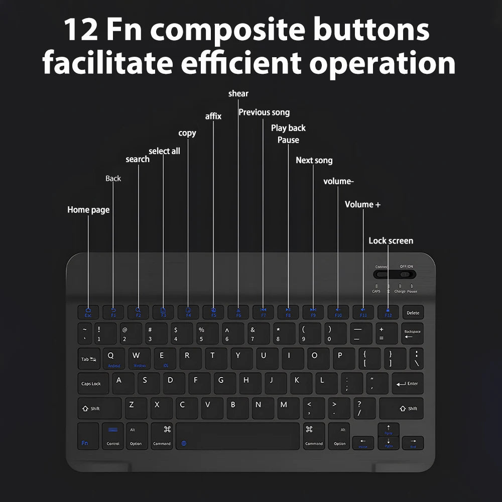 CASEPOKE 10 Inch Bluetooth Wireless Keyboard For Samsung Xiaomi Apple