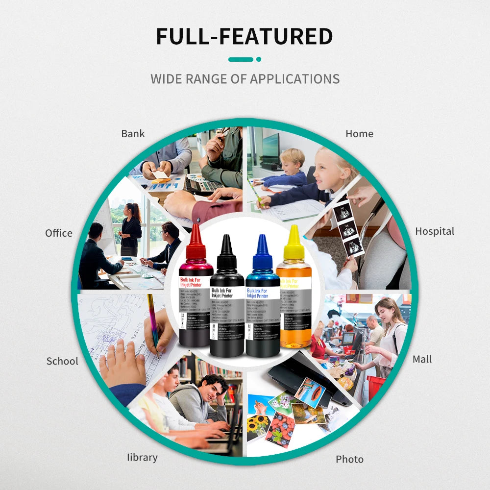 Universal Printer Ink 100ML Refill CISS kit Compatible For HP Canon