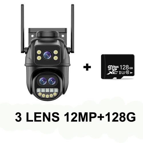 6K 12MP ICSEE Wifi Security Camera 3 Lens Dual Screen 8X Zoom Outdoor