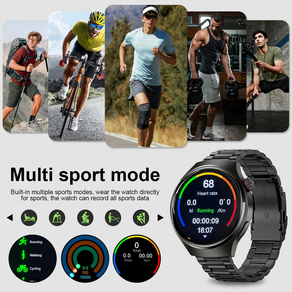 LIGE New Smart Watch Men 1.52 inch Full touch Screen  Bluetooth Call