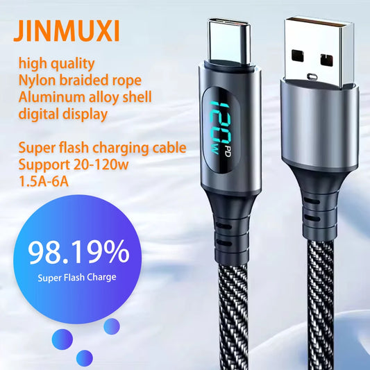 JINMUXI New 120W LED Digital Display Quick Charge USB Type C Cable For