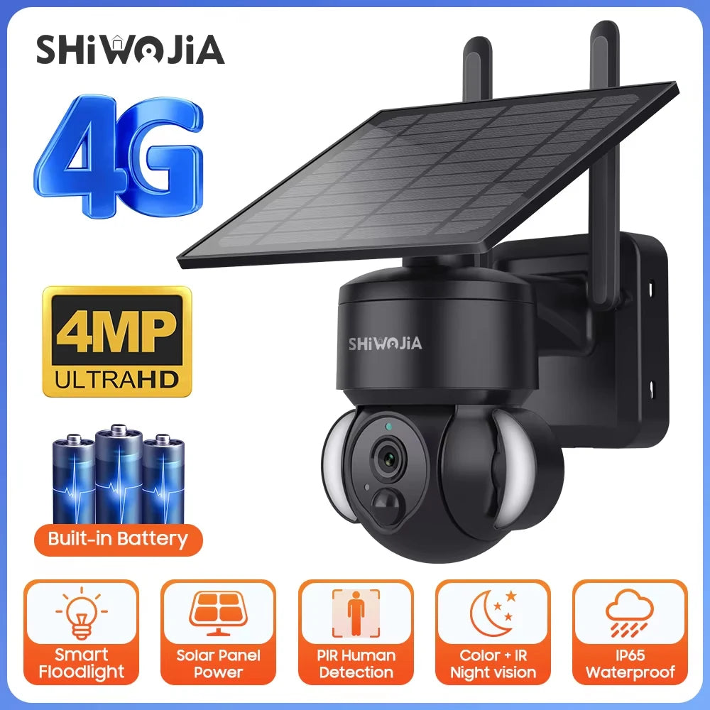 SHIWOJIA Outdoor Camera 4G / Wifi Solar Powered 7500mAh Battery with