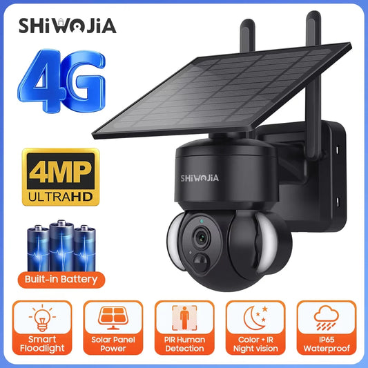 SHIWOJIA Outdoor Camera 4G / Wifi Solar Powered 7500mAh Battery with