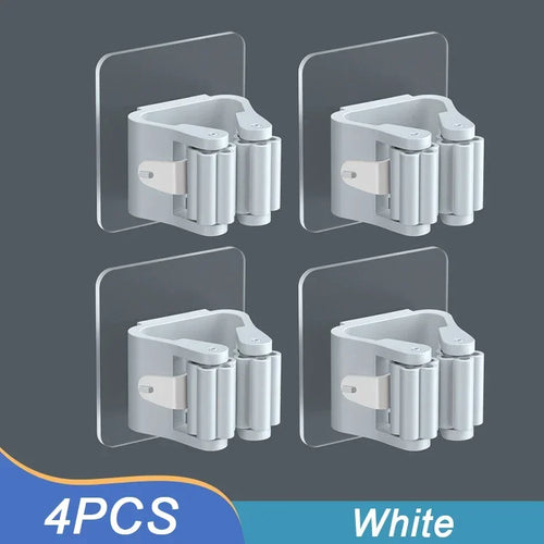 4PCS Wall Mounted Mop Organizer Holder Wall-Mounted Waterproof Mop