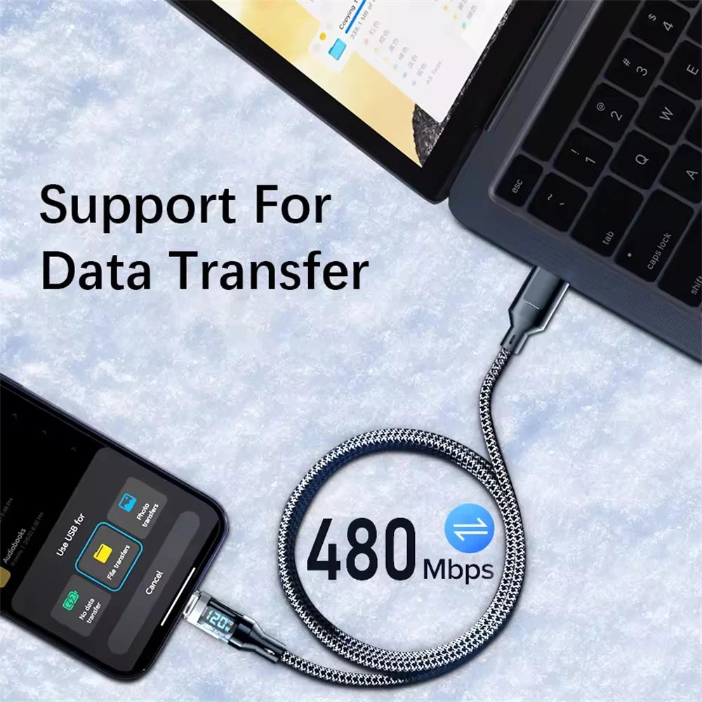 NNBILI New 120W LED Digital Display Quick Charge USB Type C Cable For