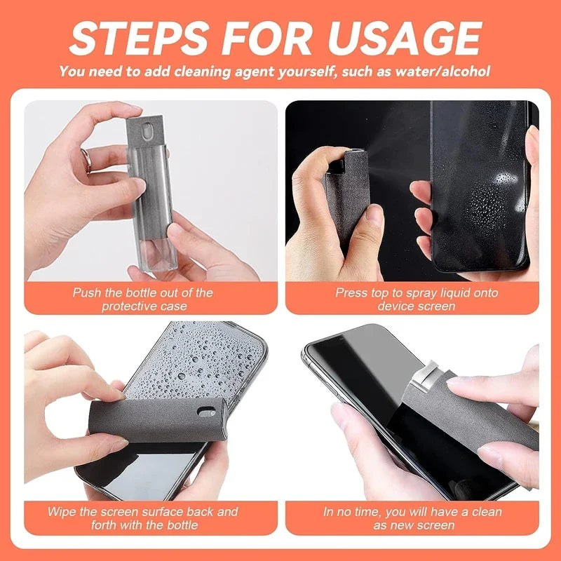 2 in 1 Microfiber Screen Cleaner Spray Bottle Mobile Phone Tablet
