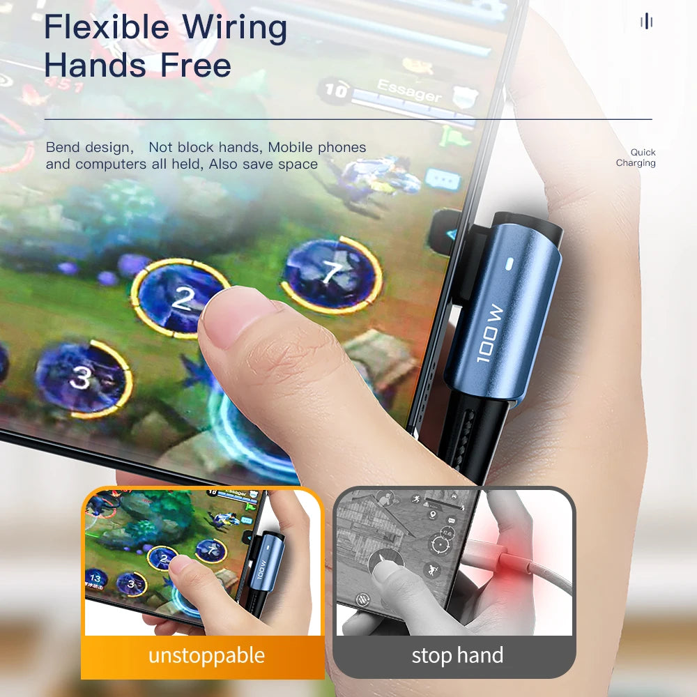 Essager 100W USB Type C To USB C Cable 90 Degree Angle For iPad