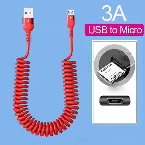 66W Fast Charging Spring Pull Telescopic 5A USB-A Typec Data Cable