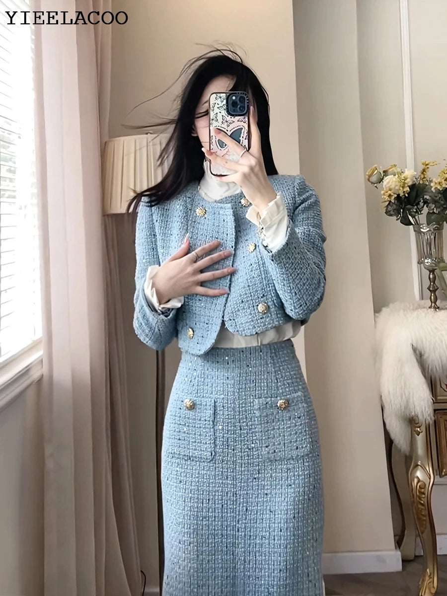 BlueTweed jacket + Skirt Sets fashion Professional Set slimming new
