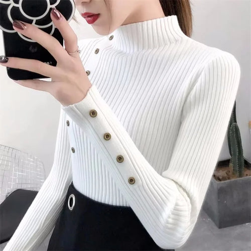 2024 Autumn Knitted Slim Women Sweaters Solid Female Cotton Soft