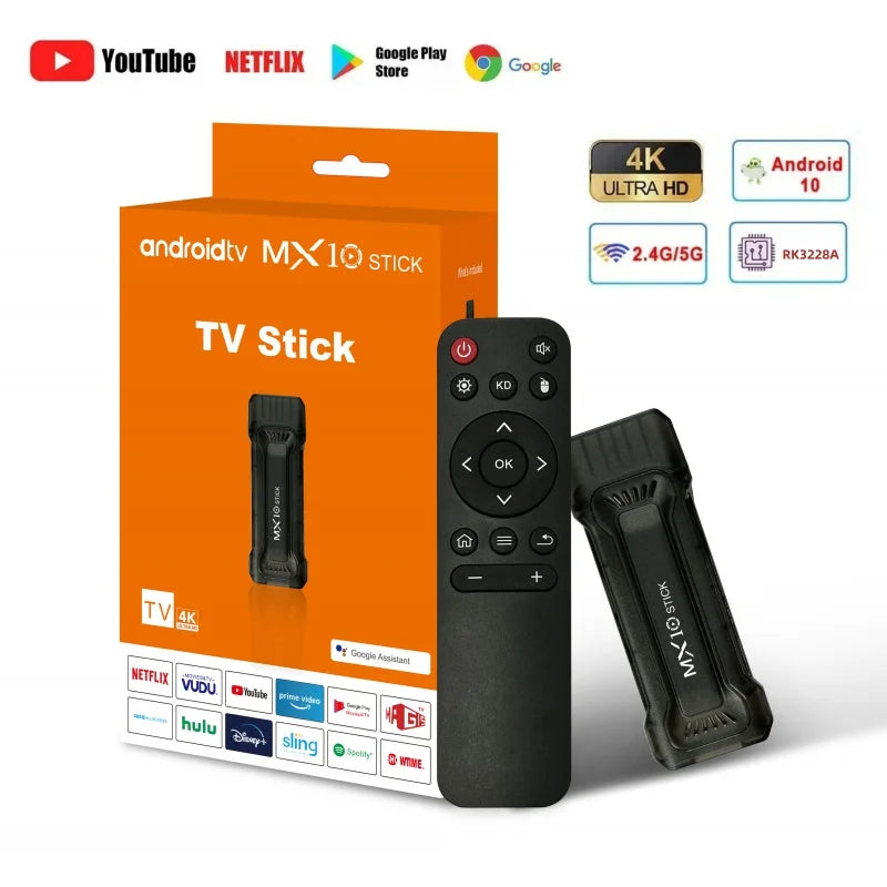 Android 11 OS MX10 TV stick HDR set top 4K 1080p 2.4g/5G WiFi smart TV