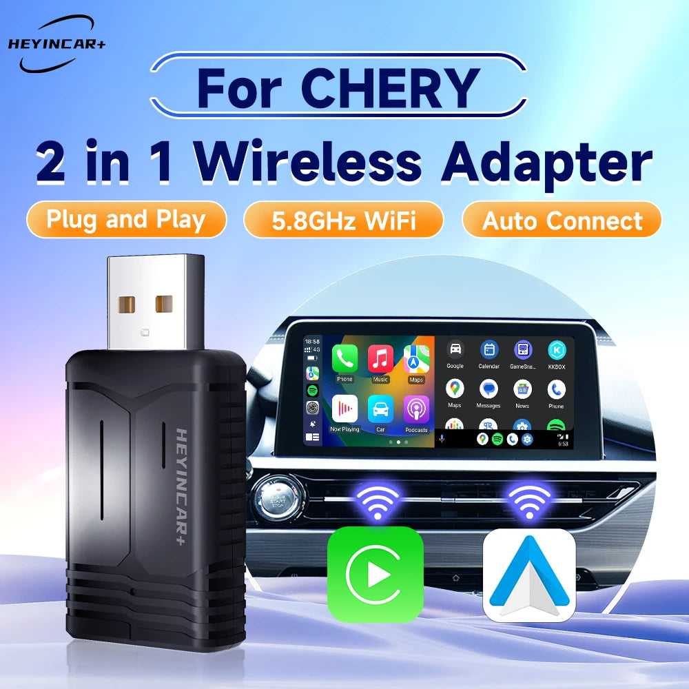 2024 NEW HEYINCAR 2in1 Wireless Carplay Adapter Android Auto Chery