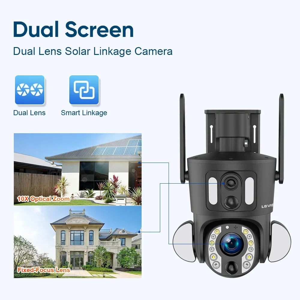 LS VISION 8MP 20X Optical Zoom Dual Screen 4G Sim Solar Camera 4K WiFi