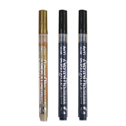 3Pcs/set Acrylic Markers Paint Pen Black/White/Gold/Silver for Rock