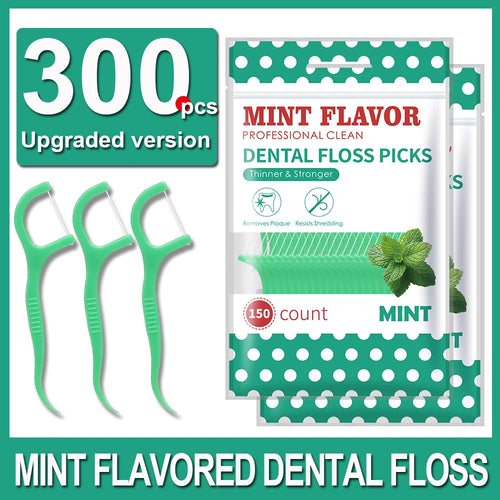 300pcs Mint Adult Dental Floss Sticks - Ultra-Fine Flosser Home Set -