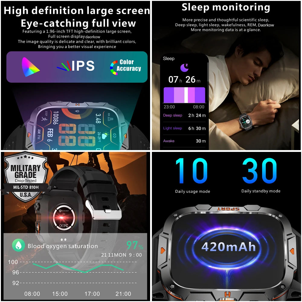 2024New Rugged Military Fitness Smart Watch Men For Android Xiaomi IOS