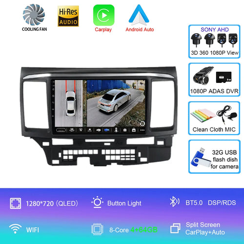 For MITSUBISHI LANCER 9 10 X 2008 2009 2010 2011 - 2016 9Inch Android