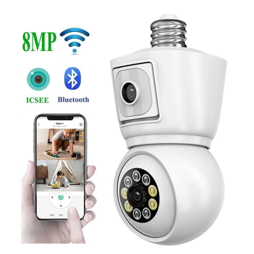 ICSEE 4K 8MP E27 Bulb WiFi Camera Dual Lens Dual Screen Auto Tracking