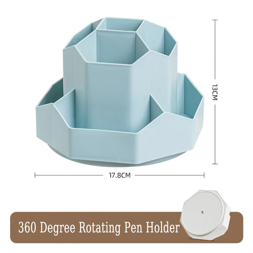 360°Rotatable Pen Holder Large Capacity Desk Pencil Storage Box 9-Grid