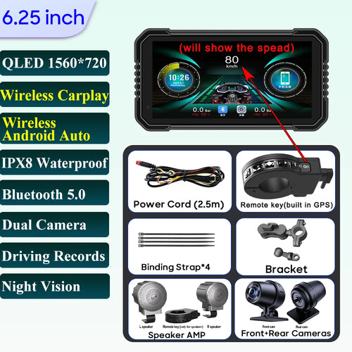 6.25 inch Motorcycle Navigation Screen 1560*720 Wireless CarPlay