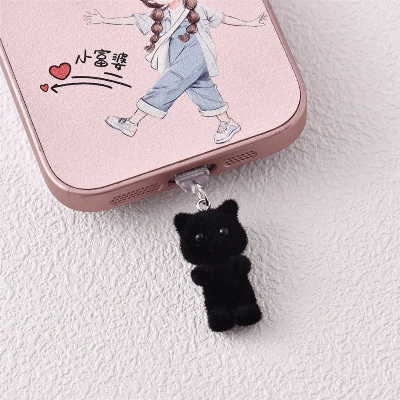 MINISO Resin Plush Cat Phone Dustproof Plug For iPhone Samsung Xiaomi