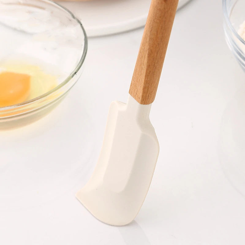 2Pcs/Set White Silicone Cream Spatula Non-stick Pastry Blenders Wood