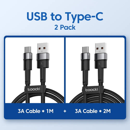 Toocki 2PCS 3A USB Type C Cable For Realme Xiaomi Samsung Fast