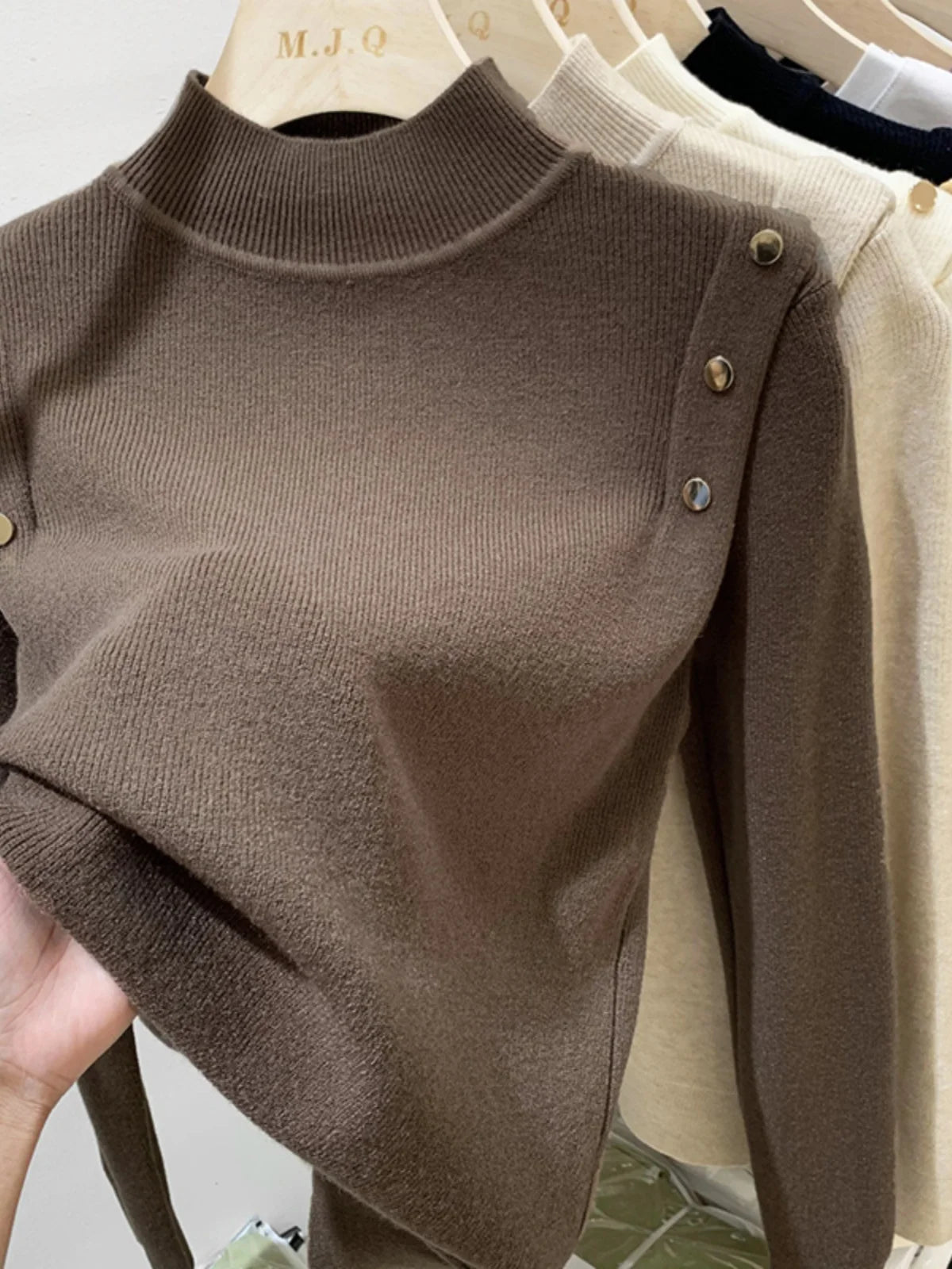 AOSSVIAO 2024 Button Turtleneck Knitted Women Sweater Pullovers Autumn