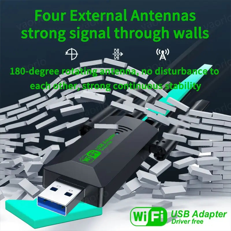1200Mbps WiFi USB Adapter Dual Band 2.4G+5Ghz Wi-Fi Dongle 4 Antenna
