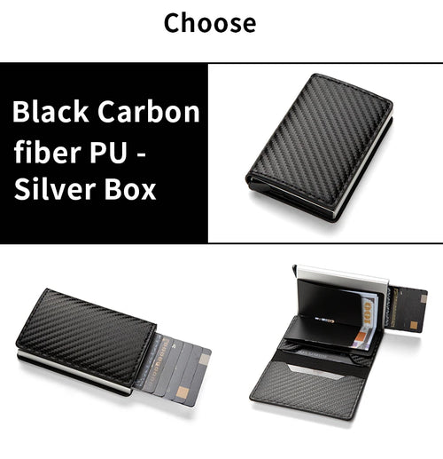 PU Leather Fiber Card Holder Wallet, RFID, Anti-Theft Brush, Pop-up,