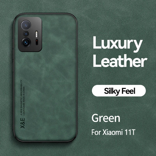 For Xiomi 11T Pro case Leather Texture Car Magnetic Holder Phone Case