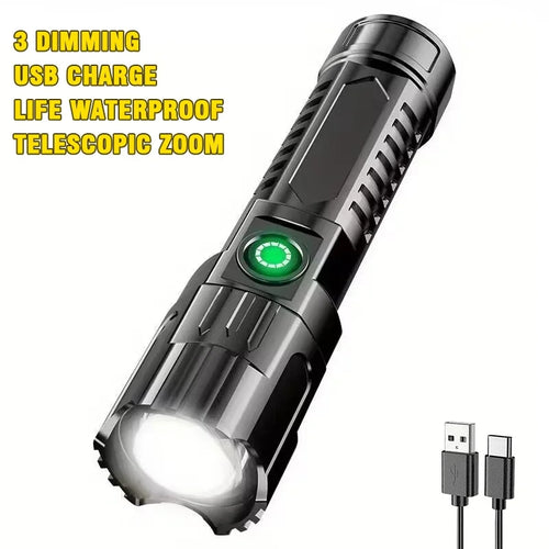 Super Power Flashlight USB Rechargeable Built in battery Telescopic